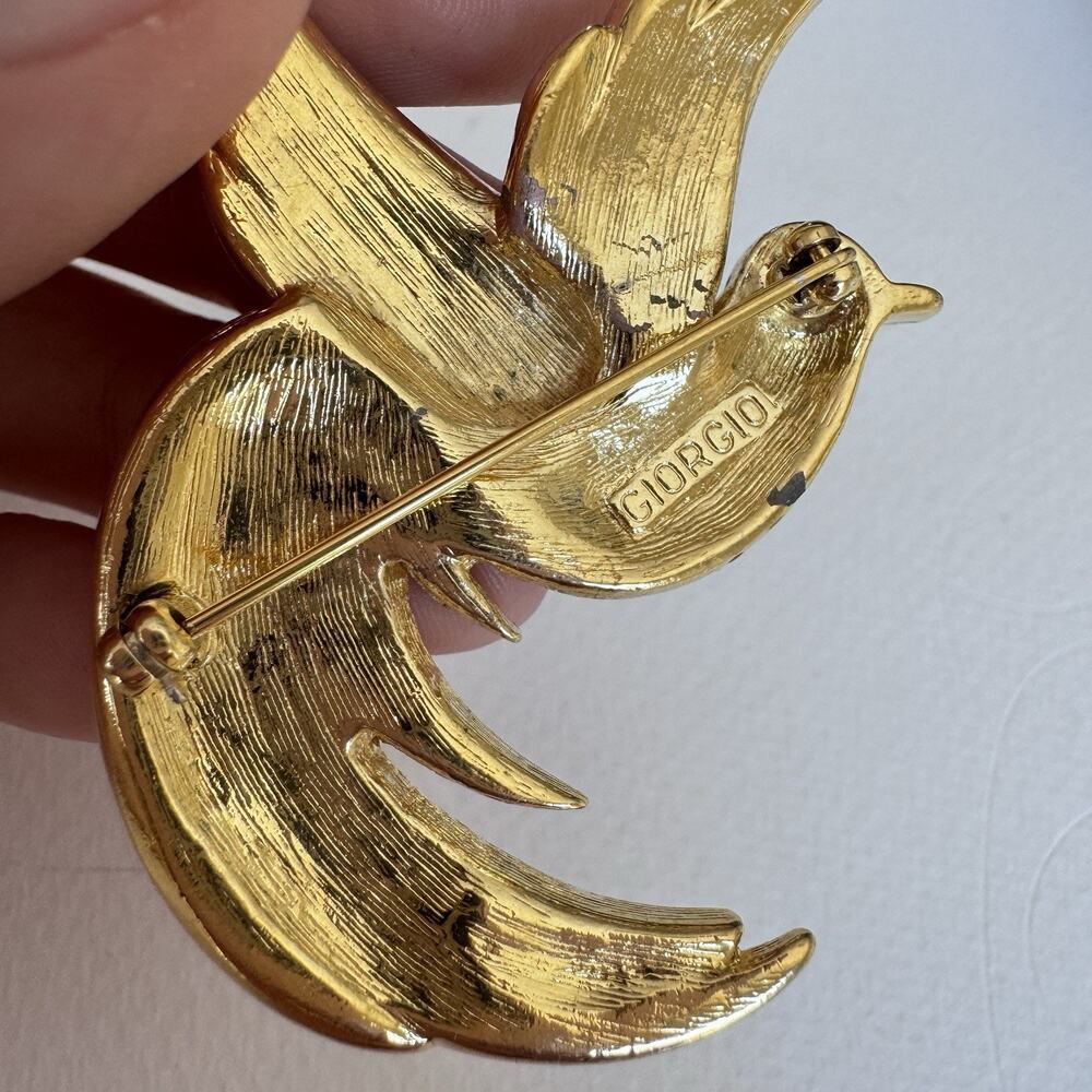 Vintage Giorgio Gold tone with Red Enamel & Clear Crystals Bird BROOCH - Picture 4 of 6